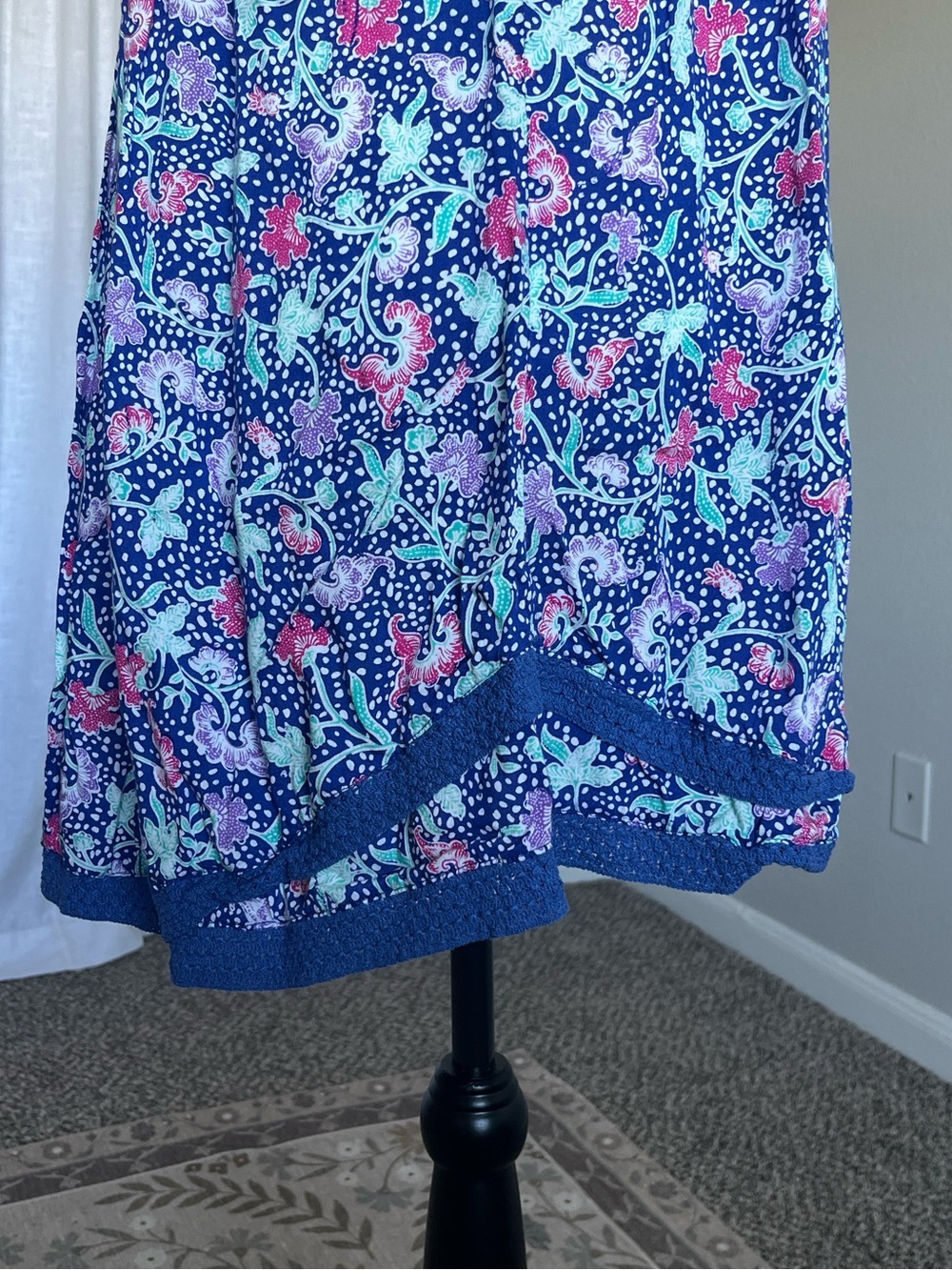 Poupette St Barth Blue Pink Print Tunic Dress Fringe V Neck Cover Up Size S - Picture 5 of 10